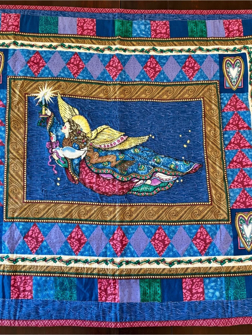 Vintage Y2K Daisy Kingdom Gilded Angel Completed Quilt 1996 Angel Wall Hanging